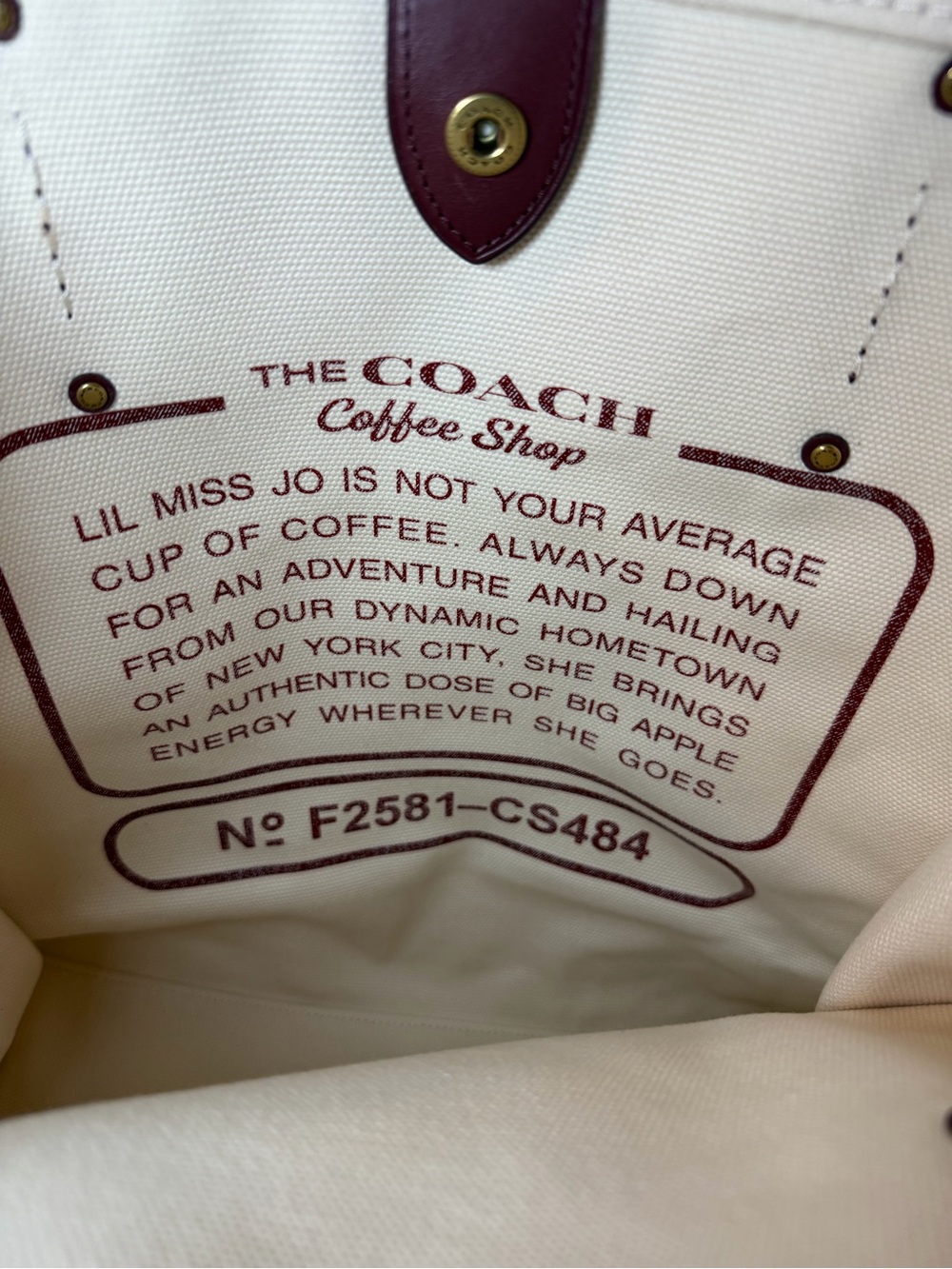 Coach Cream Canvas 'Coffee Shop' Tote with Burgundy Accents - Picture 6 of 7